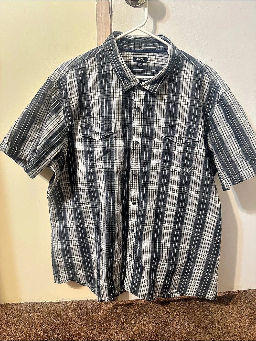 APT. 9 Plaid Short Sleeve Shirt in Black & White XXL